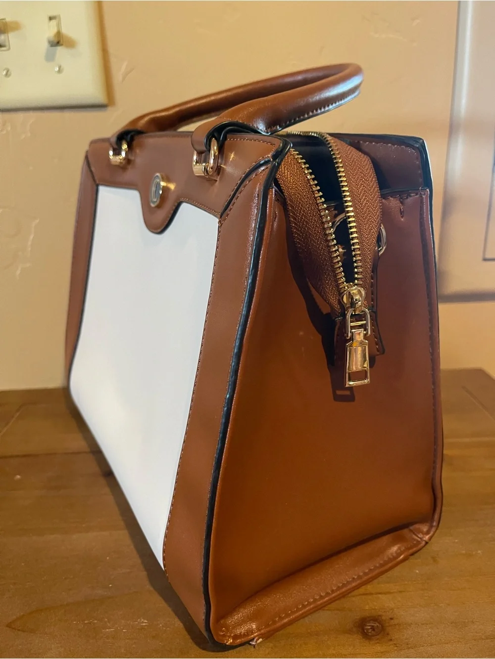 Amazon Two-Tone Satchel - White and Brown